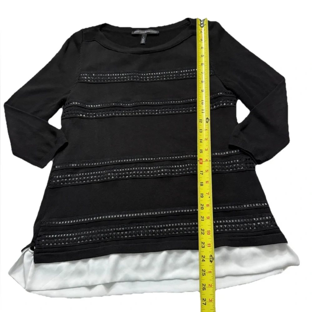 White House Black Market Sweater Top Small Black Lace Crochet Trim Layered Hem